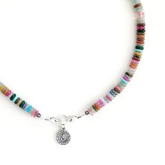 MIXED MINI GEMSTONE NECKLACE W/ MINI 925 BUDDHA CHARM-16"