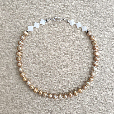 CHAMPAGNE GOLD PEARL NECKLACE--16"