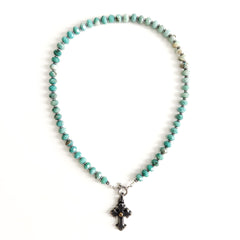 CHRYSOPRASE NECKLACE WITH 925 SILVER CROSS--18"