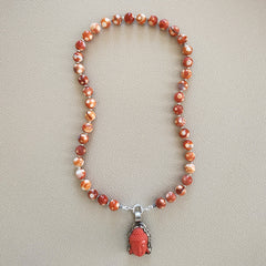 0--ORANGE DREAM FIRE AGATE NECKLACE W/ BUDDHA PENDANT--20"