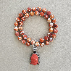 0--ORANGE DREAM FIRE AGATE NECKLACE W/ BUDDHA PENDANT--20"