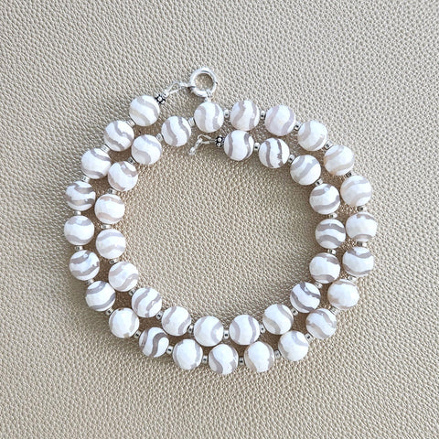 0--WHITE STRIPE TIBETAN AGATE NECKLACE--20"