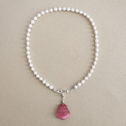 0--MINI BAROQUE PEARL NECKLACE W/ HAPPY BUDDHA--18"