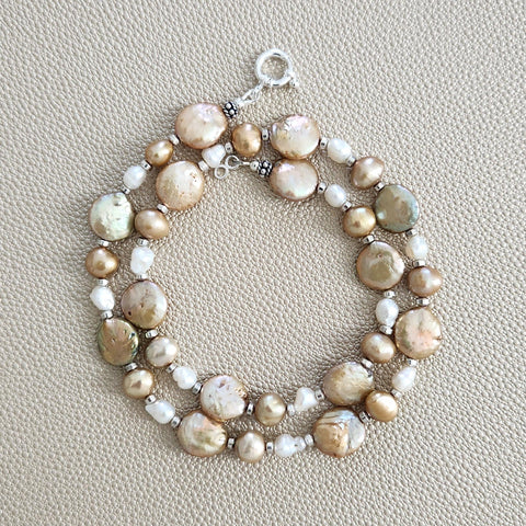 0--GOLD PEARL MIX NECKLACE--18"