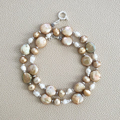 0--GOLD PEARL MIX NECKLACE--18"