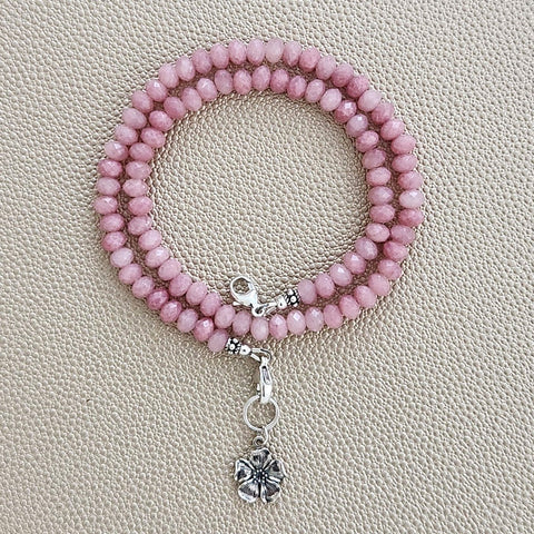 0--MINI PINK OPAL NECKLACE W/ MINI 925 SAKURA--16"