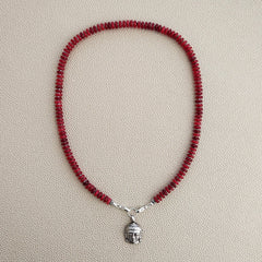 0--RED JADE NECKLACE W/ 925 SILVER BUDDHA--18"