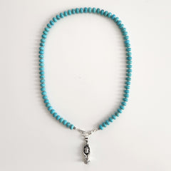 0--TURQUOISE NECKLACE W/ 925 HAND OF BUDDHA PENDANT--20"
