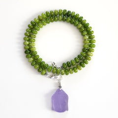 0--GREEN COLOR JADE NECKLACE W/ PURPLE BUDDHA--20"