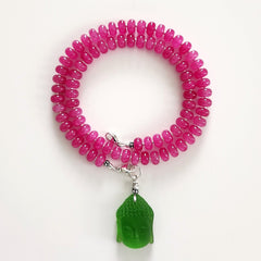 0--FUCHSIA JADE NECKLACE W/ GREEN BUDDHA PENDANT--20"