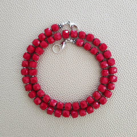 0--RED 6MM CUBE JADE NECKLACE--18"