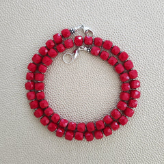 0--RED 6MM CUBE JADE NECKLACE--18"