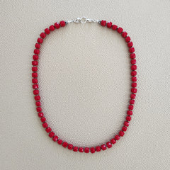 0--RED 6MM CUBE JADE NECKLACE--18"