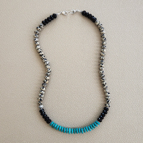0--DALMATION JASPER & BLACK ONYX NECKLACE--20"