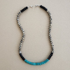 0--DALMATION JASPER & BLACK ONYX NECKLACE--20"