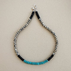 0--DALMATION JASPER & BLACK ONYX NECKLACE--20"