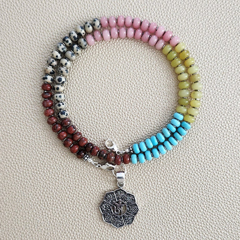 0--JASPER & JADE NECKLACE W/ OM PENDANT--20"