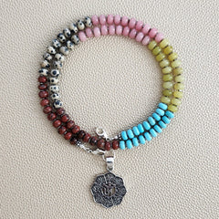 0--JASPER & JADE NECKLACE W/ OM PENDANT--20"