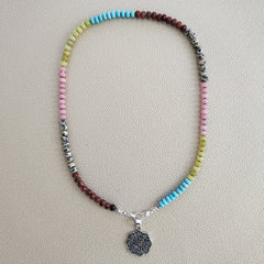 0--JASPER & JADE NECKLACE W/ OM PENDANT--20"