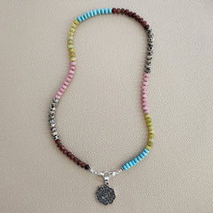 0--JASPER & JADE NECKLACE W/ OM PENDANT--20"