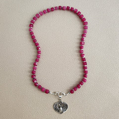 0--MIDNIGHT DREAMS PINK JADE NECKLACE W/ 925 SCARAB--18"
