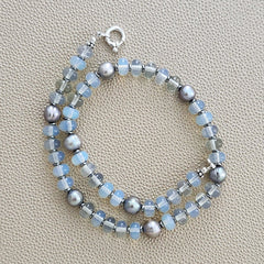 0--OPALITE NECKLACE W/ SILVER PEARLS--16"