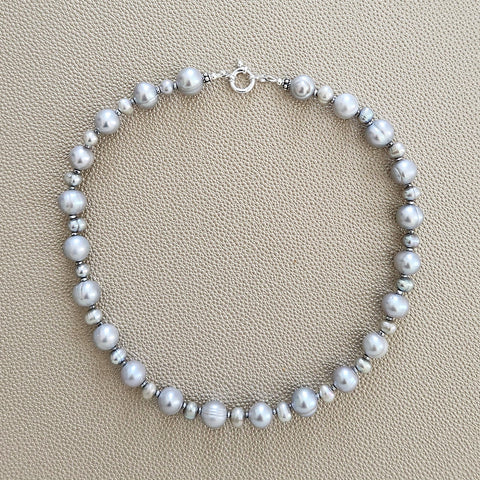 0--SILVER PEARL NECKLACE--16"