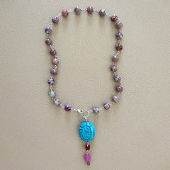 PURPLE SEA SEDIMENT JASPER WITH CARVED BEAD-NECKLACE-18"