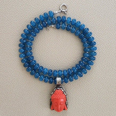 0--DARK BLUE JADE NECKLACE W/ BUDDHA PENDANT--20"