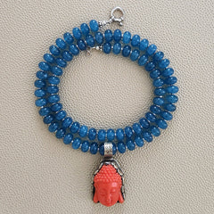 0--DARK BLUE JADE NECKLACE W/ BUDDHA PENDANT--20"