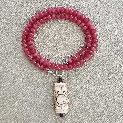 0--ROSY PINK JADE NECKLACE W/ CARVED ASIAN DROP--16"