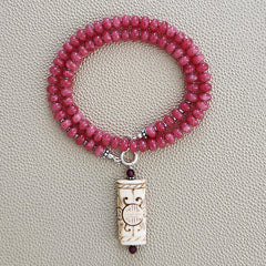 0--ROSY PINK JADE NECKLACE W/ CARVED ASIAN DROP--16"