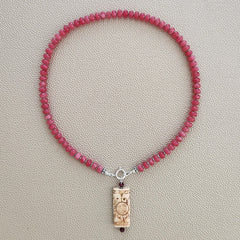0--ROSY PINK JADE NECKLACE W/ CARVED ASIAN DROP--16"