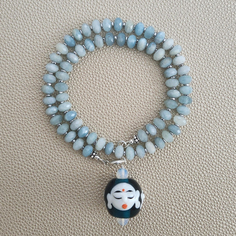 0--AQUAMARINE NECKLACE W/ BUDDHA BEAD-16"