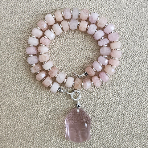 0--PINK MORGANITE NECKLACE W/ PINK BUDDHA--16"