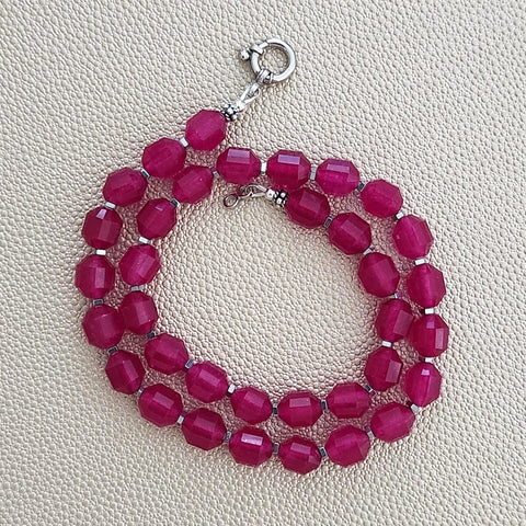 0--FUCHSIA PINK AGATE NECKLACE--16"