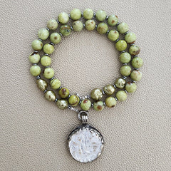 0--GREEN AFRICAN DENDRITIC OPAL NECKLACE W/ KWAN YIN--20"