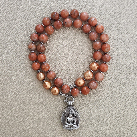 0--NATURAL SUNSTONE NECKLACE W/ 925 BUDDHA--20"