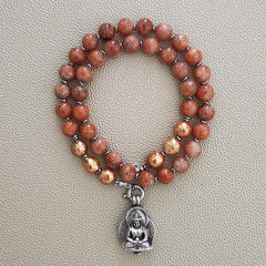 0--NATURAL SUNSTONE NECKLACE W/ 925 BUDDHA--20"