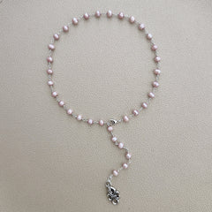 0--ROSE PEARL NECKLACE WITH INFINITY PENDANT-16-20"