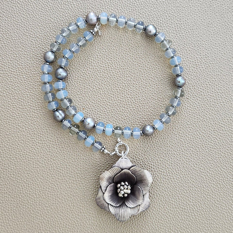 0--OPALITE NECKLACE W/ POPPY PENDANT--16"