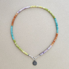 0--DESERT MORNING MINI-MINI GEMSTONE NECKLACE W/ 925 SILVER BEE--16"