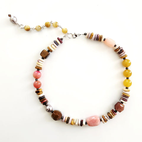 PUKA MOOKAITE JASPER & MIXED AGATE NECKLACE-16IN