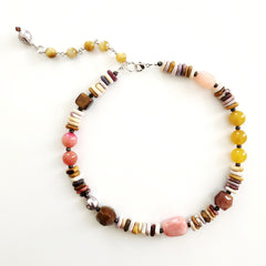 PUKA MOOKAITE JASPER & MIXED AGATE NECKLACE-16IN