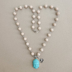 0--WOOD AGATE NECKLACE WITH BUDDHA PENDANT-24"