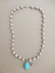 0--WOOD AGATE NECKLACE WITH BUDDHA PENDANT-24"