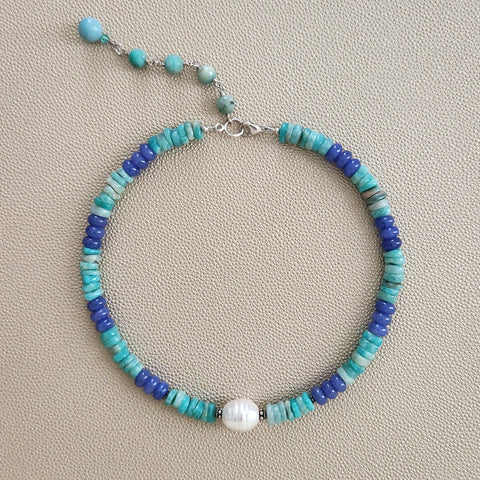 AMAZONITE & JADE NECKLACE-16"