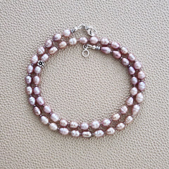 0--NATURAL PURPLE PEARL NECKLACE W/ 925 FLOWER CUBE--16"