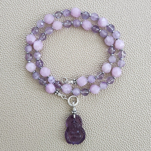 0--LAVENDER LOVE MULTI GEMSTONE NECKLACE W/ BUDDHA PENDANT--16"