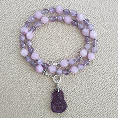 0--LAVENDER LOVE MULTI GEMSTONE NECKLACE W/ BUDDHA PENDANT--16"